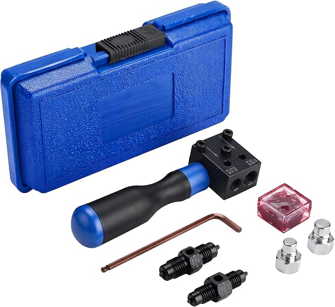 8MILELAKE 7-Piece Brake Line Flaring Tool Kit, 3/16" 1/4" Double Flaring Tool for 45° Single Double Bubble Flares, Brake Flare Tool for Vehicle Brake & Hydraulic Line Repair