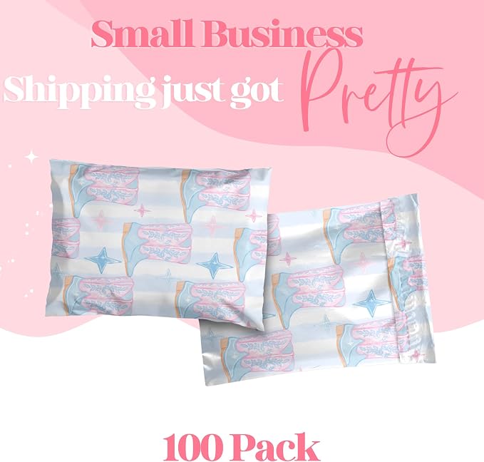 Pretty Package Store 14.5x19 Designer Poly Mailer 100 Pack Heavy Duty Waterproof Self Seal Shipping Bags for Small Business Large Mailing Envelopes Bulk Tear Resistant Packaging Cowgirl Boots Western