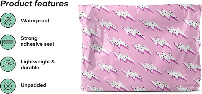 14x19 Poly Mailers – Lightning Bolt – Waterproof, Tear-Resistant Shipping Bags with Adhesive Seal – 100 Pack – Package Mint