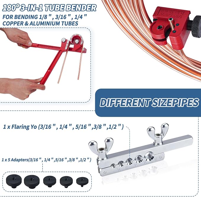 25 ft 3/16" Copper Coated Brake Line Kit 16 Brake Line Fittings and 4 Unions Brake Line Fittings Double & Single Flaring Tool Kit Brake line Bender