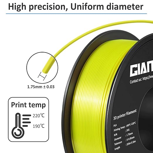 GIANTARM 3D Printer Filament, Silk Yellow Pla Filament, 1Kg(2.2lbs) Spool, 1.75mm Dimension Accuracy +/- 0.03mm, 3D Printing Filament