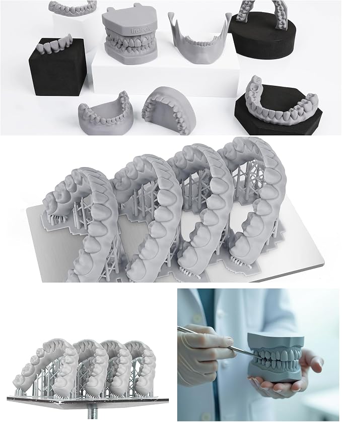 Inslogic Dental Model 3D Printer Resin, High Accuracy Resin for Restorative Models, Low Shrinkage, Low Odor, 405nm UV-Curing Resin for LCD, DLP, SLA 3D Printing (Gray, 1kg)