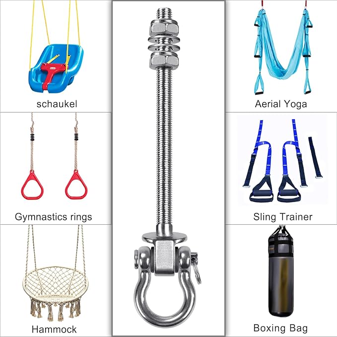 BeneLabel Heavy Duty Swing Hangers with Bearings - Set of 6 Stainless Steel 304 Hardware for Wood & Metal Beams - Ideal for Hanging Hammocks, Yoga Swings, Porch Swing - 1500LB Capacity - 7" x M2/5"
