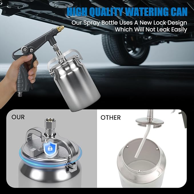 Undercoating Spray Gun with Suction Feed Cup, 360° & Straight Spray Hoses, for Truck Bed Liner Coating, Rubberized Undercoat, Rust Proofing (Gray)