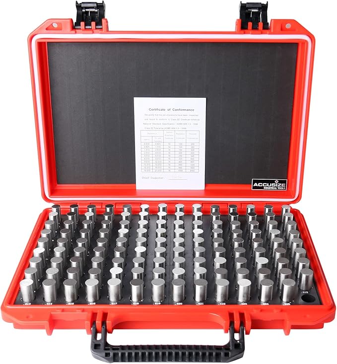 Accusize Industrial Tools Steel Pin Gauge Set, 0.501"-0.625", P3(+) | 125 Pc, Class ZZ, Plus Tolerance, 2" OAL, Steel, Electro-Etched Sizes