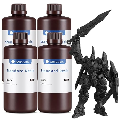 ANYCUBIC 3D Printer Resin Bundle, 405nm SLA UV-Curing Resin with High Precision and Quick Curing & Excellent Fluidity for LCD 3D Printing (4Packs*1kg Black, 4kg in Total)