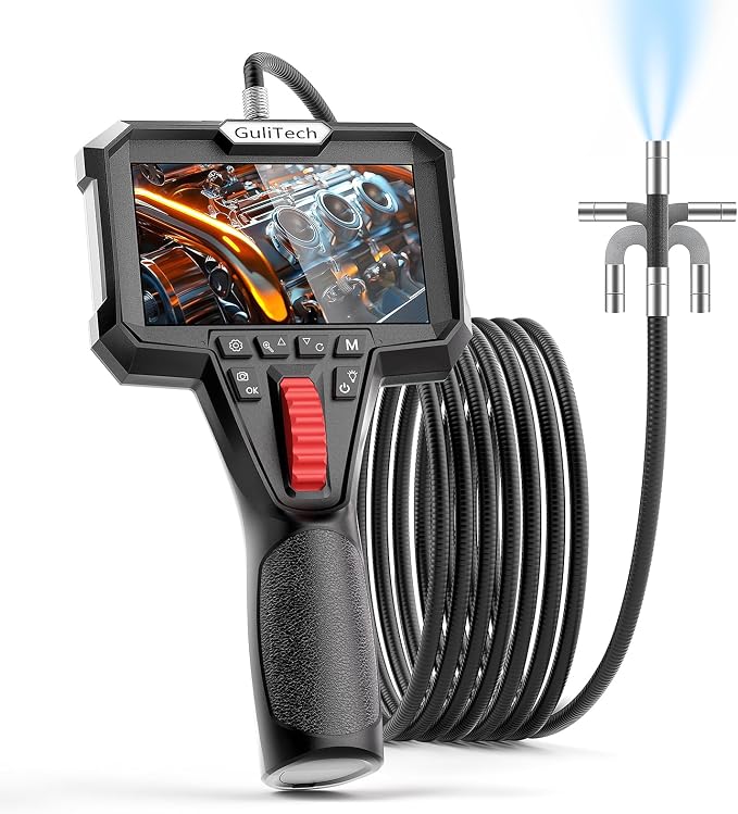 Two-Way Articulating Borescope Camera with Light, Industrial Endoscope Inspection Camera with Articulated Probe,Mechanic Fiber Optic Snake Scope Cam for Wall Automotive Engine Inspect