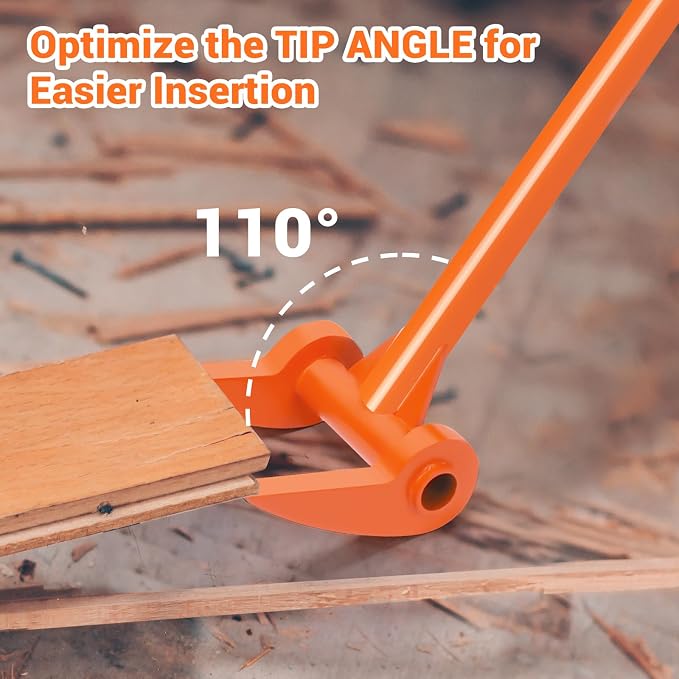 AugFir 48" Pallet Buster, 110 Degree Decking Pry Bar, Heavy Duty Carbon Steel Deck Board Removal Tool for Deck, Pallet, Standing Hardwood Board Demolition Without Lower Back Pain & Knee Pain (Orange)
