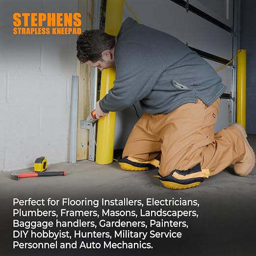 Stephens Strapless Knee Pads for Construction - Heavy Duty Soft Cap Design for Work | Safety Work Gear | Flooring | Roofing | Gardening | Personal Protective Equipment - Cushion Support for Kneeling - Non-Slip Strapless Knee Pad - Eliminate Knee Pain -...