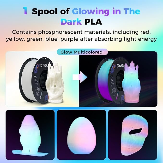 Sovol PLA Filament 10KG, Silk Tri Color & Dual Color Co-Extrusion PLA, Shiny Multicolored Fast Change Rainbow 3D Printer Filament, Matte & Glitter & Glow in The Dark PLA 1.75mm 1kg/ 2.2lbs +/-0.03mm