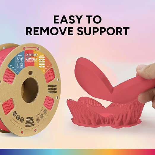 OVERTURE Matte PLA 1.75mm, Low Warp & Smooth Finish 3D Printer Filament | Frosted Matt Finish Hides Layer Lines, 1kg Spool (2.2lbs) Cardboard Spool, Fit Most FDM Printer (Matte Pastel Red)
