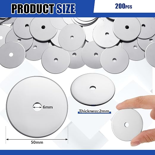 Yaocom 200 Pieces 1/4" x 2" Zinc Fender Washers Thickness 2mm Fender Washers for Wood and Wet Environment