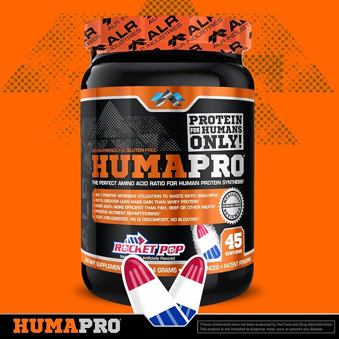 ALR Industries HumaPro Essential Amino Acid Formula | EAA Protein Supplement | Supports Muscle Recovery & Performance | Vegan, Gluten Free | | 45 Servings (Rocket Pop)