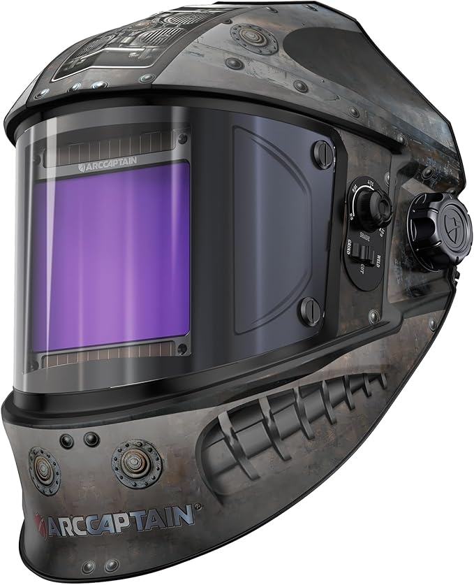 ARCCAPTAIN 3.94"X3.66" Welding Helmet Auto Darkening, 1/1/1/1 Top Optical Clarity Large Viewing Screen Solar Power Welding Hood with 4 Arc Sensor, Wide Shade 4-5/5-9/9-13 for TIG MIG ARC Welding Cut
