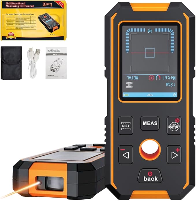 Stud Finder Wall Scanner with Built-in Distance Measurement, Metal, Wood and AC Wire Modes, Rechargeable Stud Detector Upgraded Smart Sensor Accurate Detection Audio Alarm