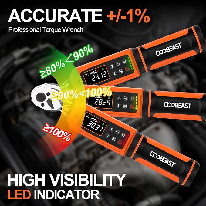 coobeast Digital Torque Wrench 1/4 Drive, 0.33-22.1 Ft.lbs./0.45-30Nm Range, Electronic Torque Screwdriver with Dual Direction Ratchet, Buzzer and LED Alert for Bicycle, Bike, DIY and Home Repair