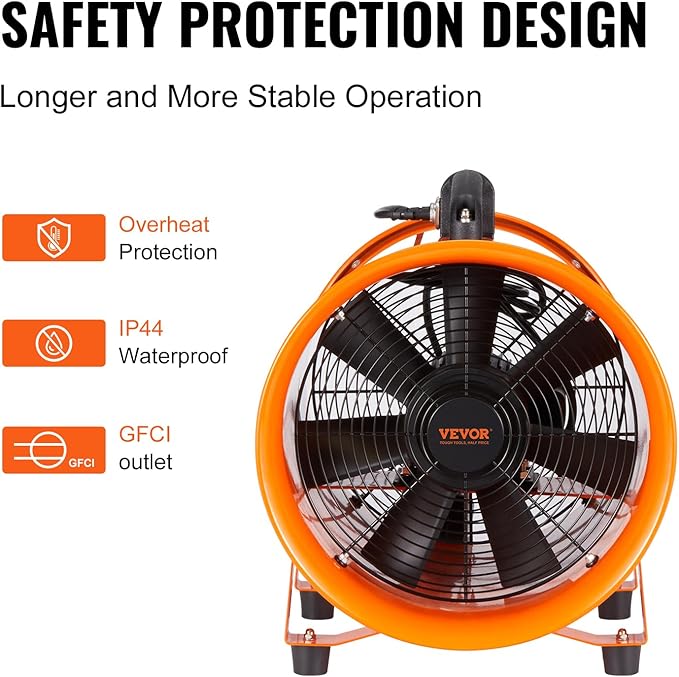 VEVOR Air Mover Blower Fan 10 Inch, 1893CFM 380W with 33ft Flexible Duct, Industrial Portable Ventilator Blower/Exhaust