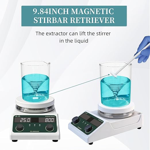 LHS-300 Magnetic Stirrer Hot Plate, 300°C/572°F, 5L, 200-1500RPM | 5.5in plate mixer, timer 1min-99h, probe, stand, stir bar & recycler set, for lab heating & mixing