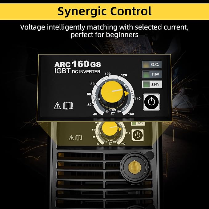 Stick Welder 110V/220V, Arc Welding Machine 160A, IGBT High Duty Cycle, Dual Voltage MMA Welding Kit with Hot Start Arc Force Anti-Stick DC, Yellow