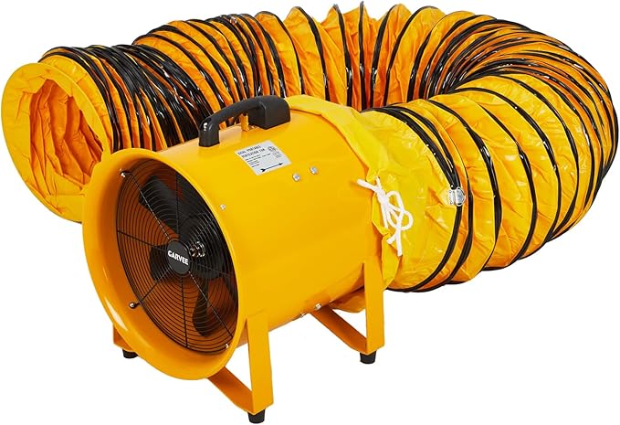 12 Inch Air Mover Blower Fan, 3500 CFM Heavy Duty Industrial Exhaust Fan with 16.4 ft Flexible Duct, Low-Noise Portable Blower Exhaust Fan for Construction, Workshops