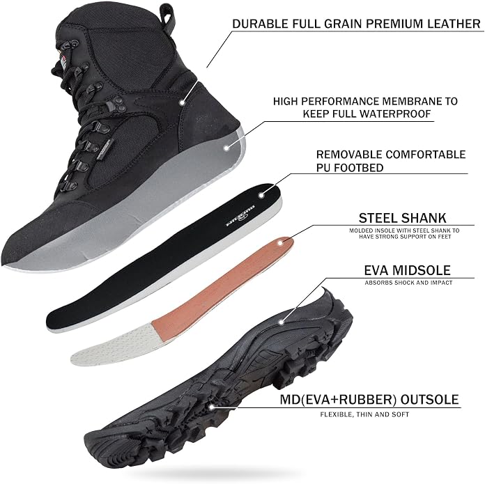 Men's Waterproof Military Tactical Work Boots with Steel Shank, 8" Insulated Leather Hunting Boot