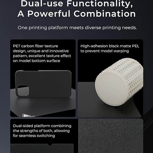 Creality Double-Sided PEI + PET Build Plate for K1, Ender 3 V3, 3D Printer Flexible Spring Steel Build Plate Glossy PET + Matte PEI Platform Bed for K1, Ender 3 V3 KE, Ender 5 S1, Ender 3 Series