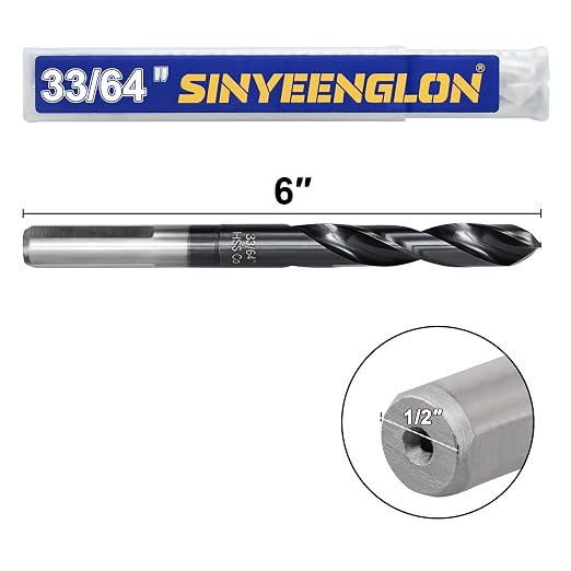 33/64 Drill Bit for Metal and Hardened Steel, M35 Cobalt 1/2 Inch Reduced Shank Industrial Grade Heavy Duty Drill Bit, with Index Storage Case