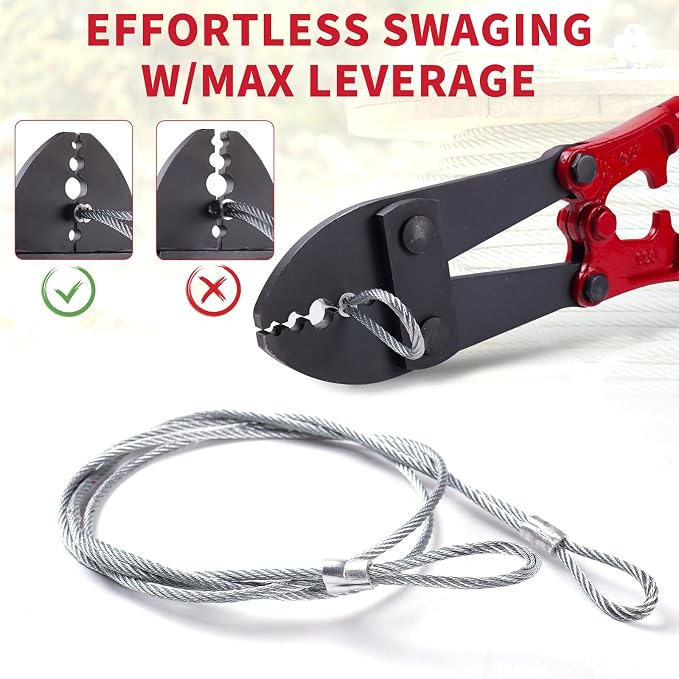 24Inch Hand Swaging Cutting Tool, Wire Rope Crimping Pliers for 1/16" 3/32" 1/8" 5/32" 3/16" Wires, Swager Crimper for Copper Aluminum Oval Sleeve and Stop Sleeve