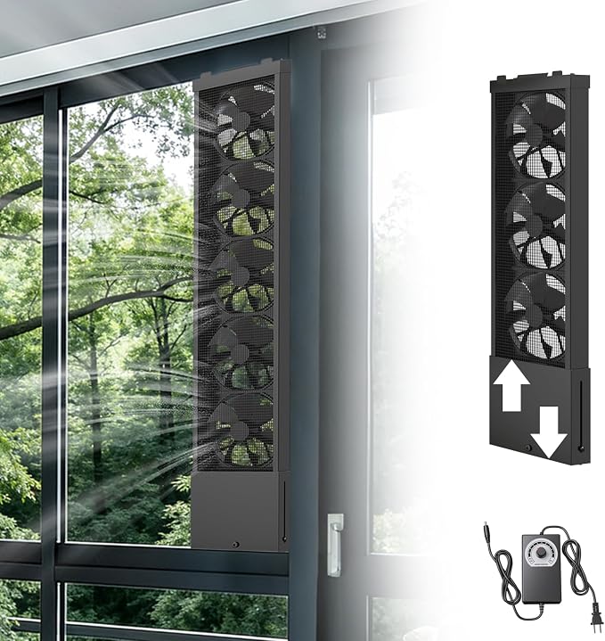 AMSXNOO Window Exhaust Fan for Home, Exhaust Fan for Sliding Window, Punch-Free Vertical & Horizontal Window Fan, Variable Speed, 4" Retractable (Black, 20.9-24.8in / 53-63cm)