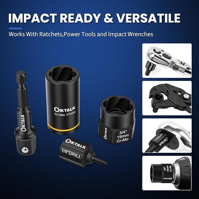 63PCS Impact Bolt Extractor Kit, Bolt & Nut Remover Tool, Easy Out Screw Extractor Set for Stripped/Damaged Screws, Bolts, Lug Nuts - Includes Screwdriver Bits & Adapters