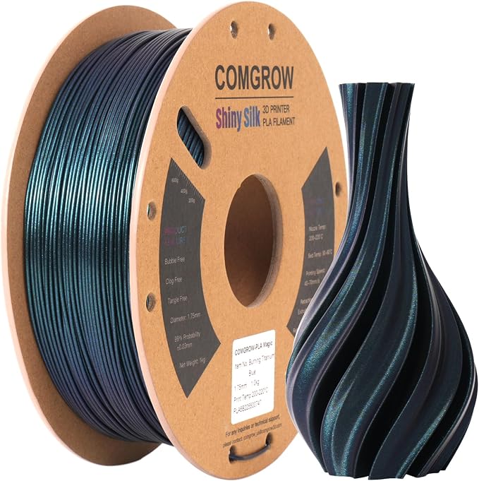 Comgrow 3D Printer Filament, Silk PLA Filament 1.75mm Burnt Titanium 1KG (2.2LBS), Dimensional Accuracy +/- 0.02 mm, Color Changeable 3D Printing Filament Changing Colors with Light