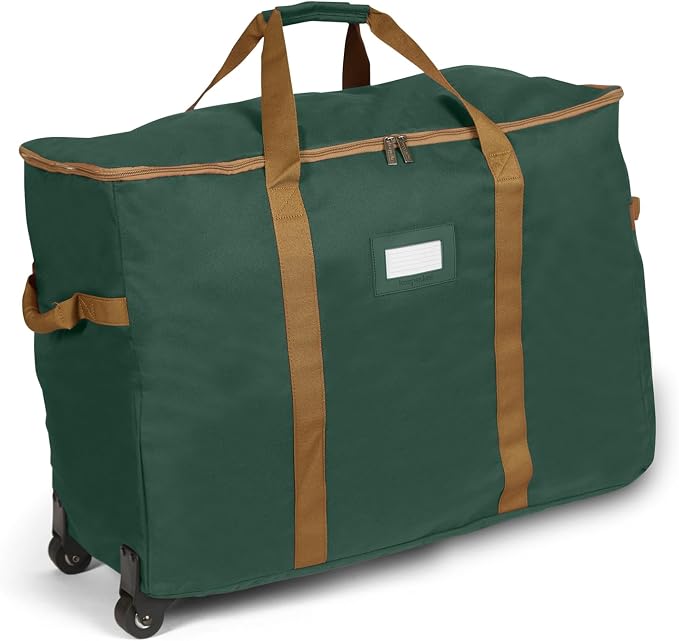 Covermates Keepsakes Rolling Treasurekeeper Storage Bag – Heavy-Duty Polyester with Dual Wheels & Handles – Protects Holiday Decorations with ID Window & Dual Zipper Access, Green