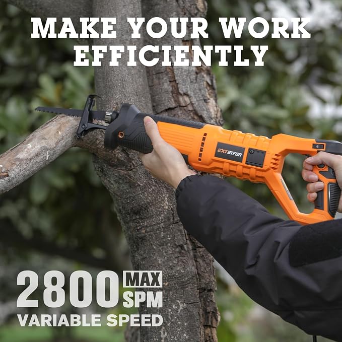 7Amp Reciprocating Saw, 360° Rotating Handle Power Reciprocating Saw with Variable Speed,1-1/10"Stroke Length Equipped with 5 Saw Blades for Wood,Metal Sheets and PVC Cutting