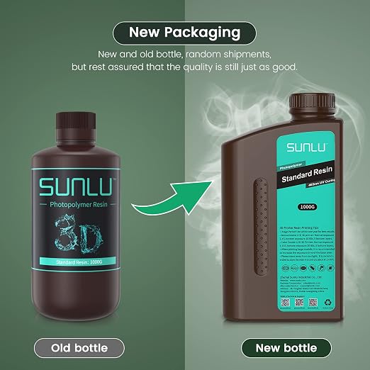 SUNLU 3D Printer Resin 1kg, Fast Curing Standard 3D Resin for LCD DLP SLA 3D Printers, 395 to 405nm UV Curing 3D Printing Liquid Photopolymer Resin, Low Shrinkage, High Precision, 1000g, Dark Grey