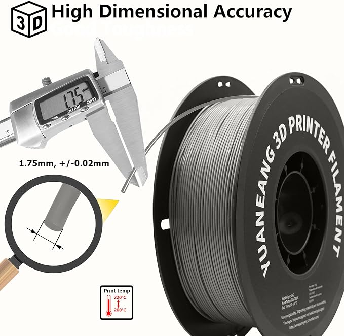 PETG 3D Printer Filament 1.75mm Gray, 1kg Spool, Strong & Durable PETG Material, Heat-Resistant, Low Warping, ±0.03mm Precision, Ideal for Functional Parts