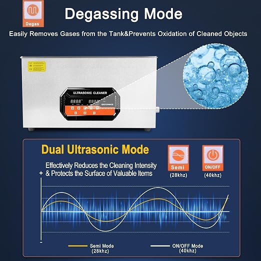 Ultrasonic Cleaner 30L 600W Digital Ultrasonic Cleaning Machine with Upgraded Degassing & Gentle Mode, 40kHz, with Heater & Timer for Tools, Jewelry, Watches, Glasses, Dentures, Small Parts