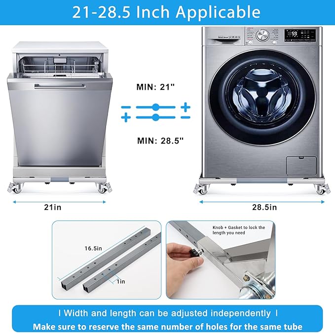 Nefish Upgraded Stainless Steel Appliance Dolly with Wheels 21-28 Inch Washing Machine Roller Heavy Duty 1000 Lbs Furniture Cart with Wheel Flat Dollies for Washer and Dyer, Fridge, Cabinet, Boxes