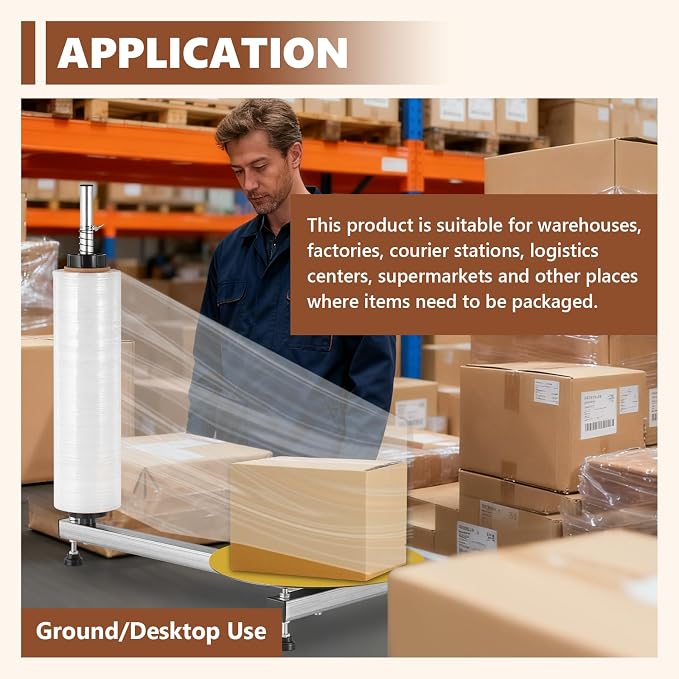 Manual Table Stretch Film Dispenser Wrapping Machine with 15-inch Iron Turntable for 12-20" Stretch Wrap Rolls, Manual Pallet Wrapper Bench for Small Business Packaging, Shipping & Warehousing