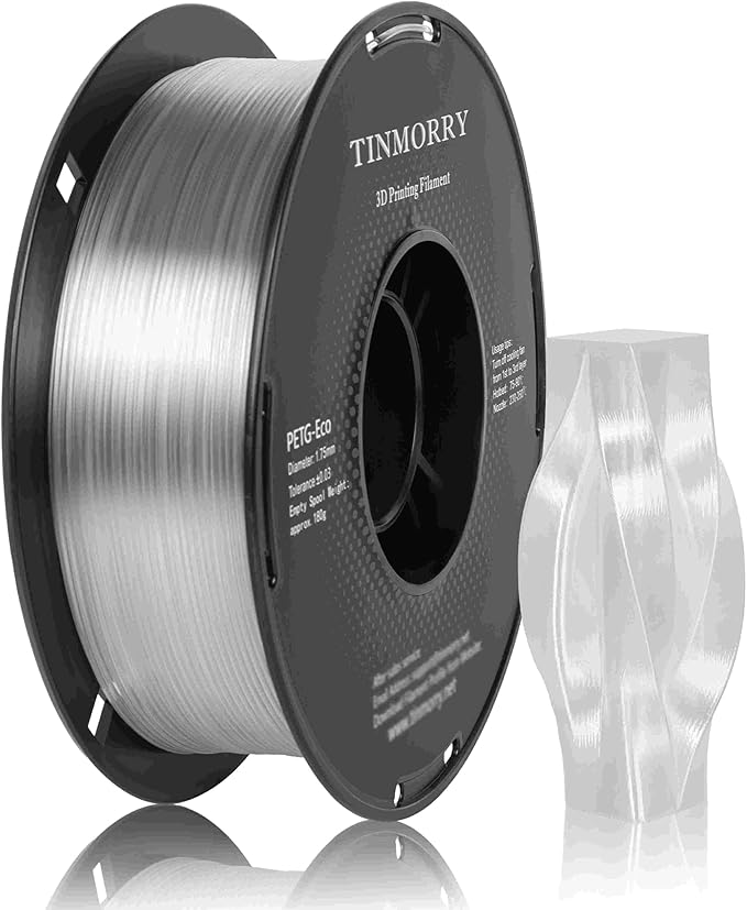 TINMORRY PETG Filament 1.75, Rapid PETG-Eco 3D Printer Filament, Compatible with Most FDM 3D Printers, 1 KG 1 Spool, Transparent