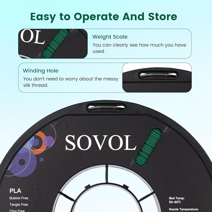 Sovol Silk PLA Filament Tri Color Co-Extrusion 1.75mm, 3D Printer Filament 1kg/ 2.2lbs, Shiny Silk Copper Purple Green 3 in 1 Coextrusion PLA Material +/-0.03mm