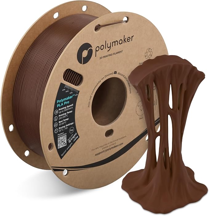 Polymaker PLA Pro 3D Printing Filament Brown 1.75mm 1KG, High-Impact Tough PLA, Fast Printing up to 300mm/s, High Speed New Formula, Easy to Print on Most FDM Printers, No Enclosure Required
