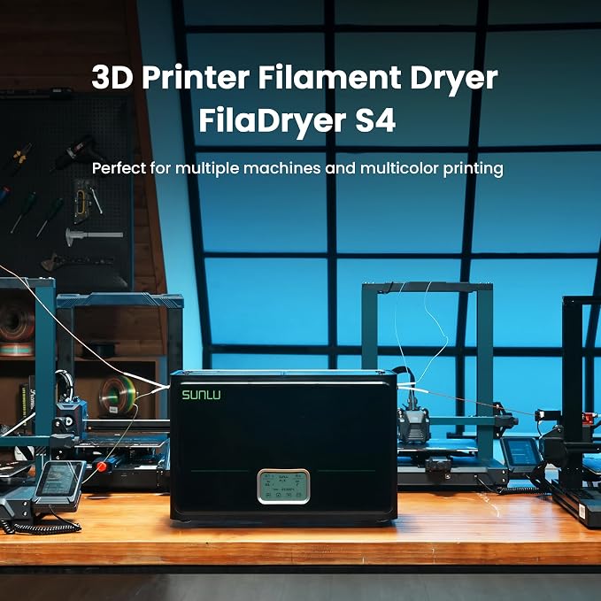SUNLU S4 3D Printer Filament Dryer, White | 4 Spools Capacity,3 Circulation Fans,350W PTC Heater,70℃ Max Temperature,Intelligent humidity detection