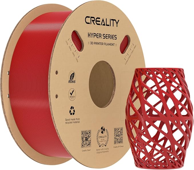 Creality Hyper PETG Filament 1.75mm, High-Speed PETG for 30–600mm/s Printing, Low Stringing, Strong Layer Adhesion, +/- 0.03mm Accuracy,Fits for Most FDM 3D Printers(Red)