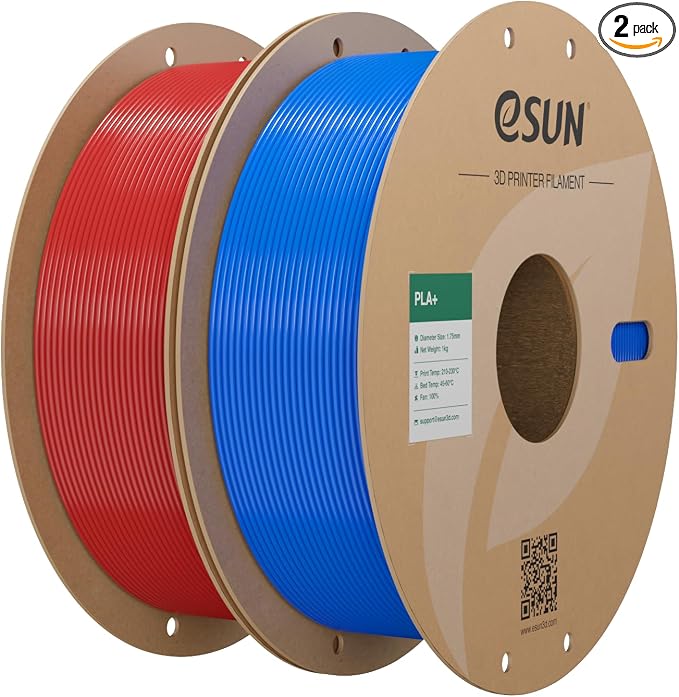 eSUN PLA+ Filament 1.75mm, 3D Printer Filament PLA Plus, Dimensional Accuracy +/- 0.03mm, 1KG per Spool, 2 Spools 3D Printing Filament, Fire Engine Red + Blue