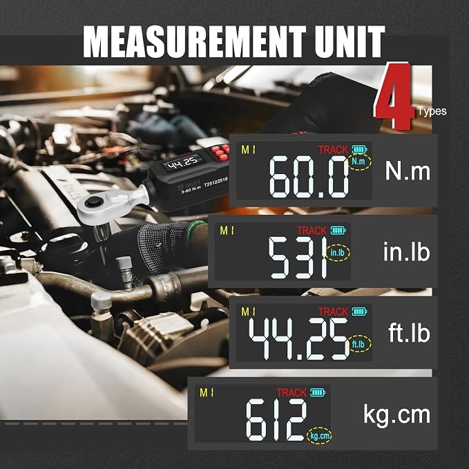 VANPO Digital Torque Wrench 3/8-Inch Drive, 2.21–44.25 ft-lb for Motorcycle | 3–60 Nm, ±2% Accuracy, Electronic Torque Wrench with LCD Display,Audible & Color Feedback, for Bike, Car & Mechanical Repair