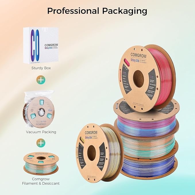 Comgrow Silk Shiny Blue Rose Red Orange and Golden 3D Printer Filament, Comgrow 3D Printing Materials Silk PLA 1.75mm, 3D Printing Filament +/-0.02mm, 250g X 4 Spool