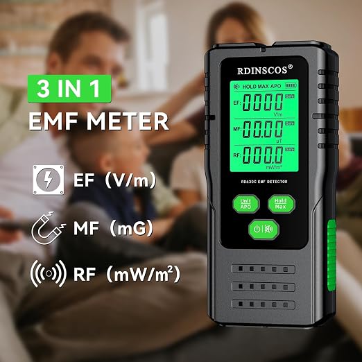 EMF Detector 3-in-1 Electromagnetic Radiation Meter Ideal for Non-Professional Users | AC Magnetic, AC Electric & Microwave Fields, Handheld EMF Reader, For Home, Office & Smart Meters