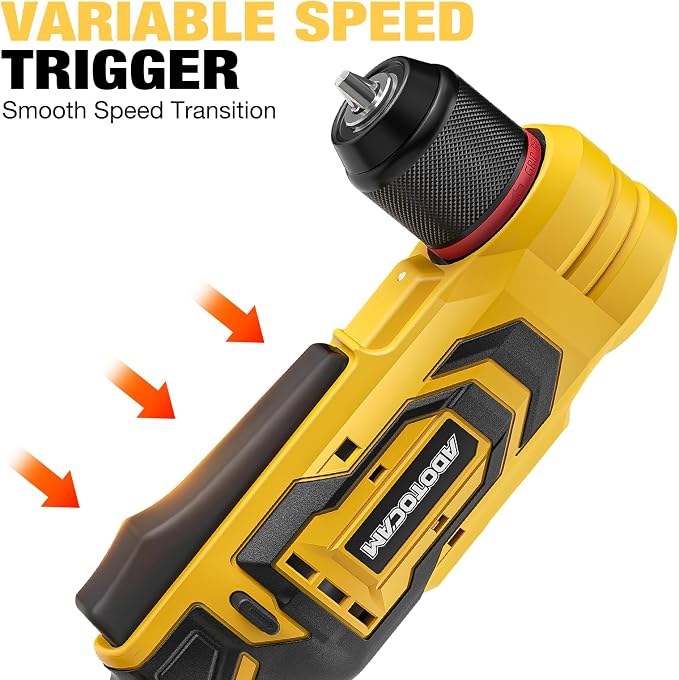 Brushless Right Angle Drill for DeWalt 20V Battery (Tool Only), 3/8" Cordless Angle Drill with Compact Design & Variable Speed, featuring an LED Light for Screws/Drilling