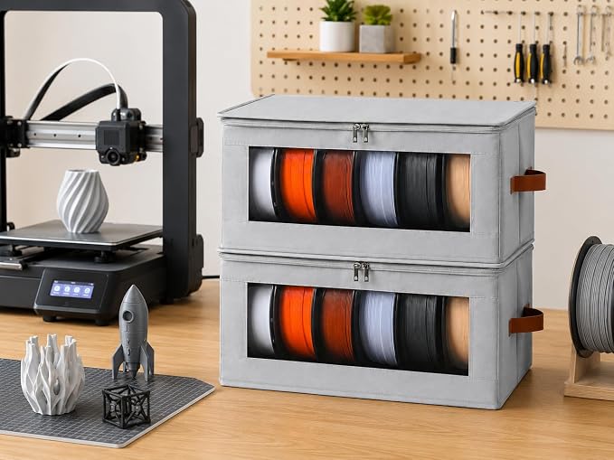 Qozary Filament Storage Box - 4 Pack 3D Printer Filament Storage Containers with Desiccants, Holds Up to 24 Rolls, 3D Printing Accessories Holder Rack for Home, Office Workshop, Studio