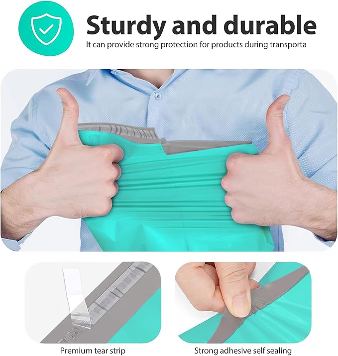 Fuxury Poly Mailers 12x15.5 Inch 200pc Teal, Shipping Envelopes for Clothing, Self Sealing Envelopes Boutique Custom Bags Enhanced Durability Multipurpose Keep Items Safe Protected